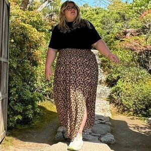 Lucy & Yak Poppy Leo Leopard Print Skirt XL | Elastic Waist Slit Maxi | Sold Out
